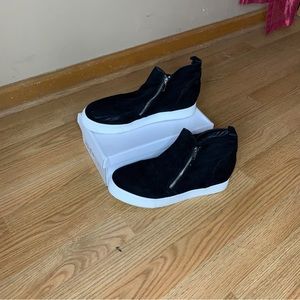 HI TOP ANKLE BLACK SUEDE ZIP UP PLATFORM BOOTS SHOES